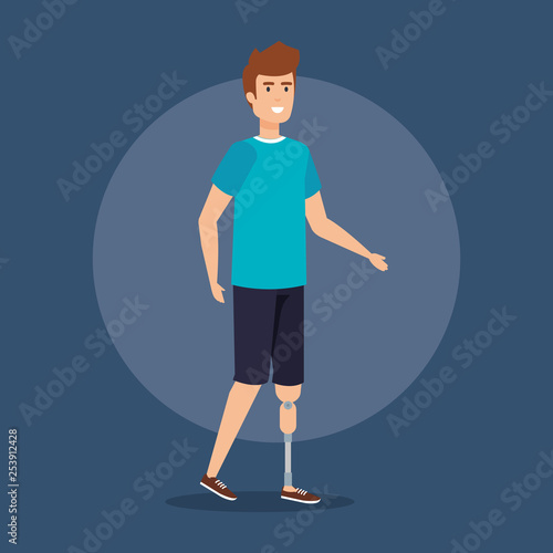 disabled man with leg prosthesis rehabilitation