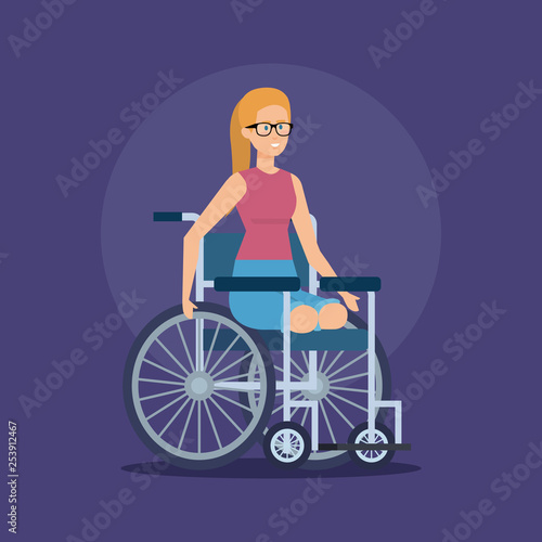 disabled woman sitting in the wheelchair without legs