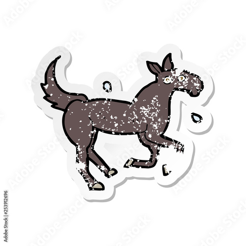 retro distressed sticker of a cartoon horse sweating