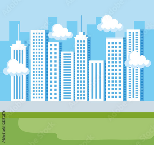 city buildings with clouds nature scenary