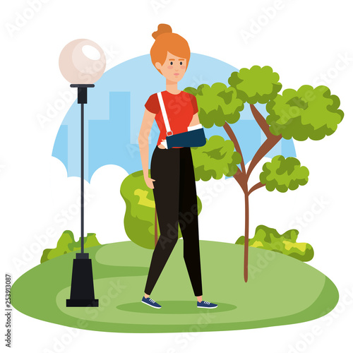 disabled woman rehabilitation with hand fracture