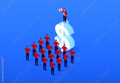 Foreman standing on the dollar and shouting