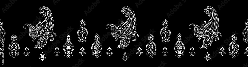 Seamless black and white paisley border Stock Illustration | Adobe Stock