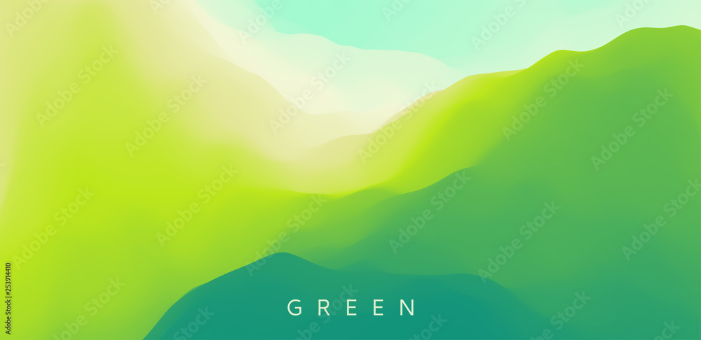 Plakat Krajobraz z zielonymi górami. Teren górski. Abstrakcjonistyczny natury tło. Ilustracji wektorowych.