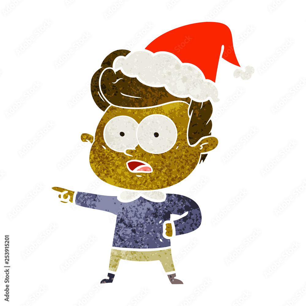 retro cartoon of a staring man wearing santa hat retro cartoon of a staring man wearing santa hat