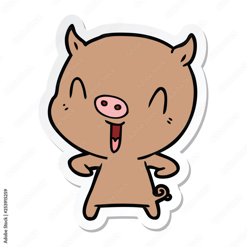 sticker of a happy cartoon pig sticker of a happy cartoon pig