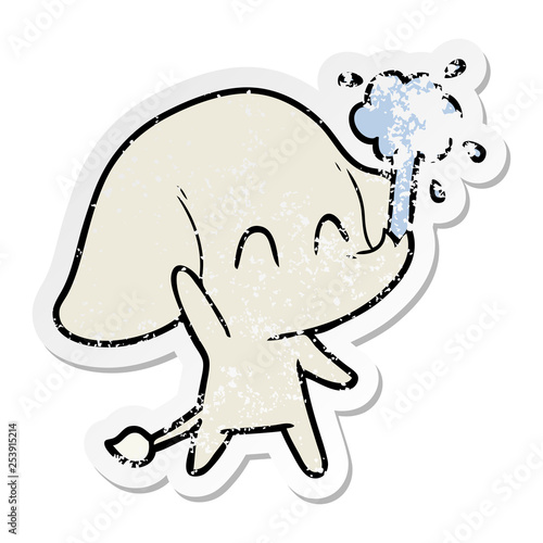 distressed sticker of a cute cartoon elephant spouting water
