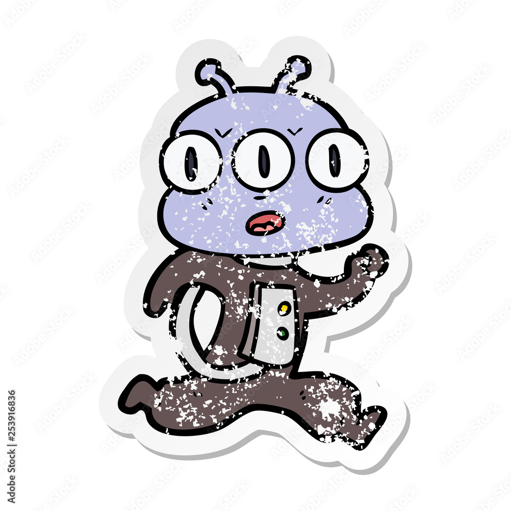 Fototapeta premium distressed sticker of a cartoon three eyed alien
