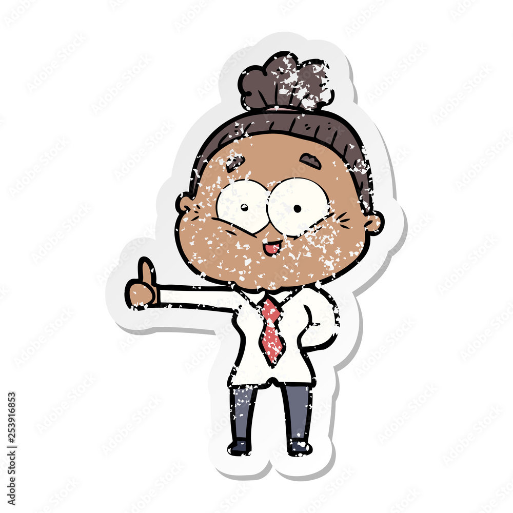 distressed sticker of a cartoon happy old woman distressed sticker of a cartoon happy old woman
