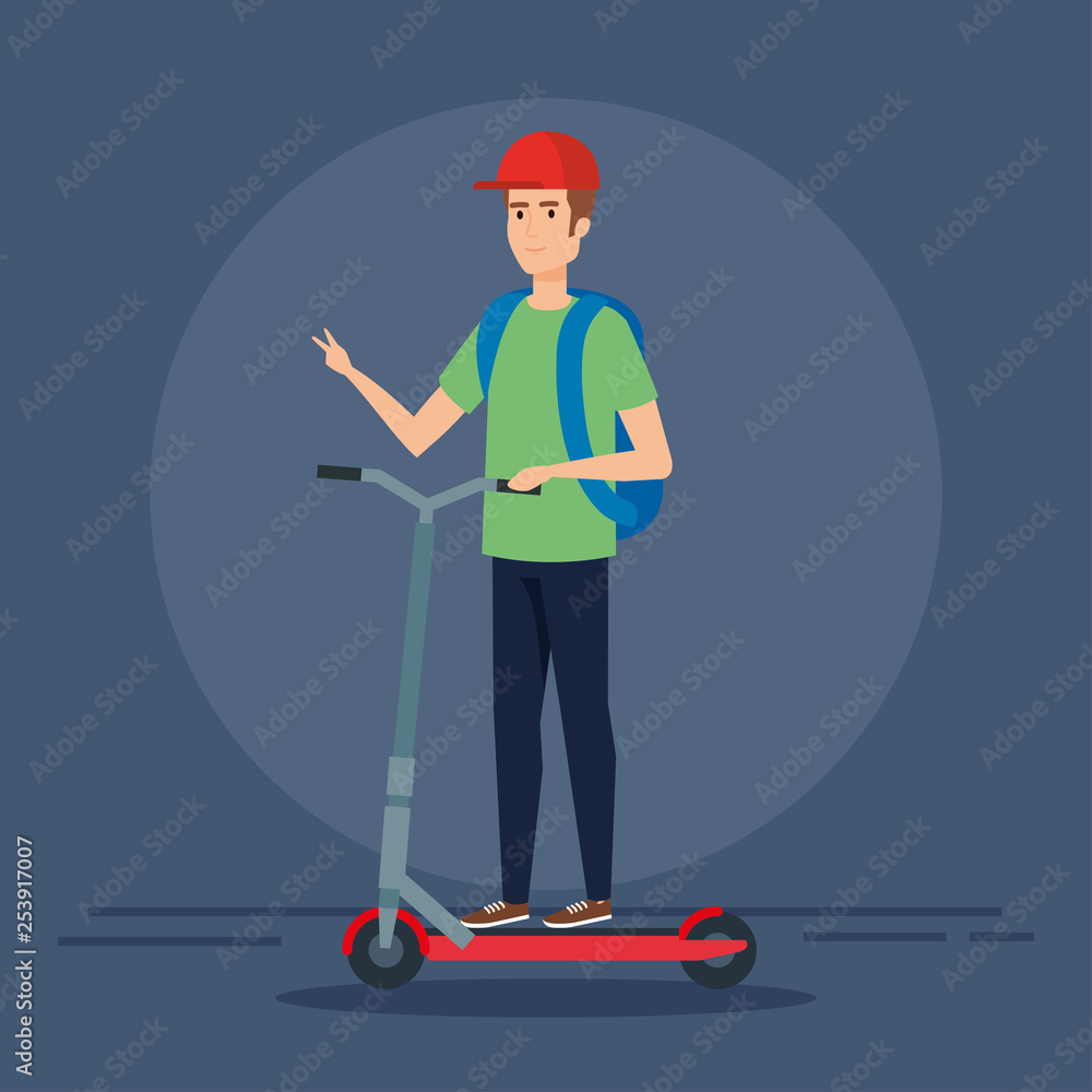 Fototapeta premium man wearing cap riding electric scooter