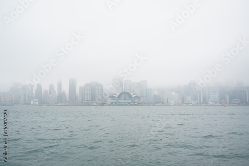 Foggy Hong Kong Victoria Harbour photo