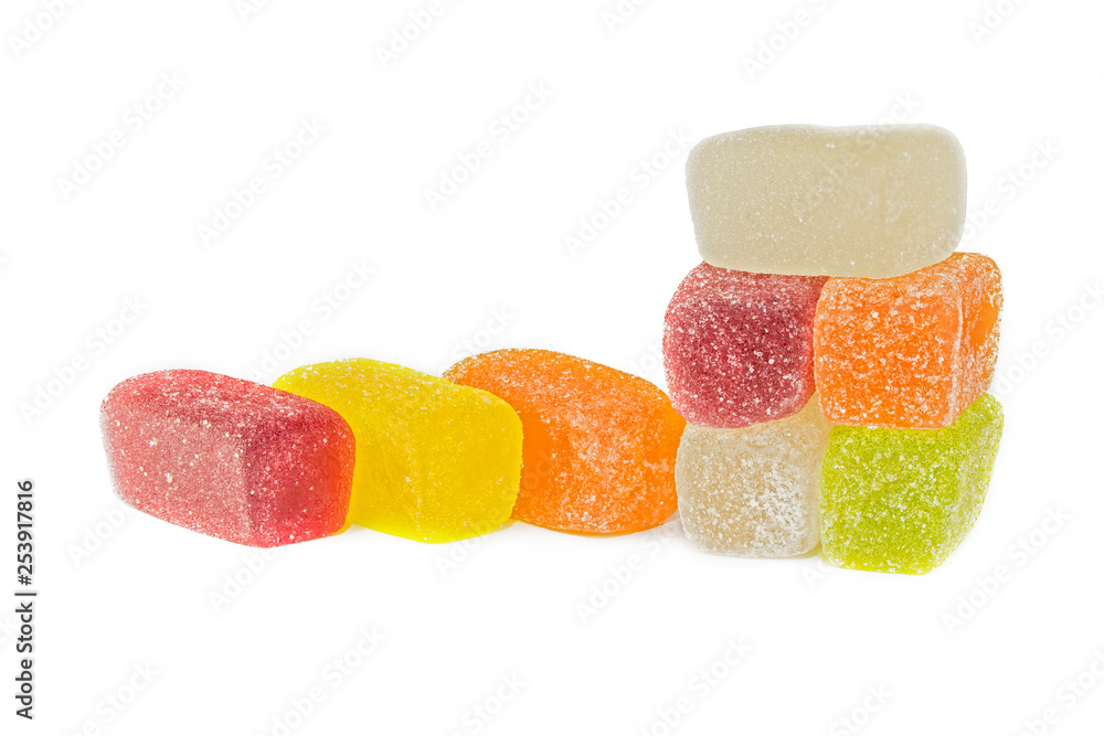 colorful jelly in sugar on a white background. Colorful marmalades on white background colorful jelly in sugar on a white background. Colorful marmalades on white background