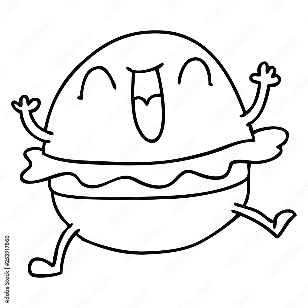 quirky line drawing cartoon happy veggie burger quirky line drawing cartoon happy veggie burger