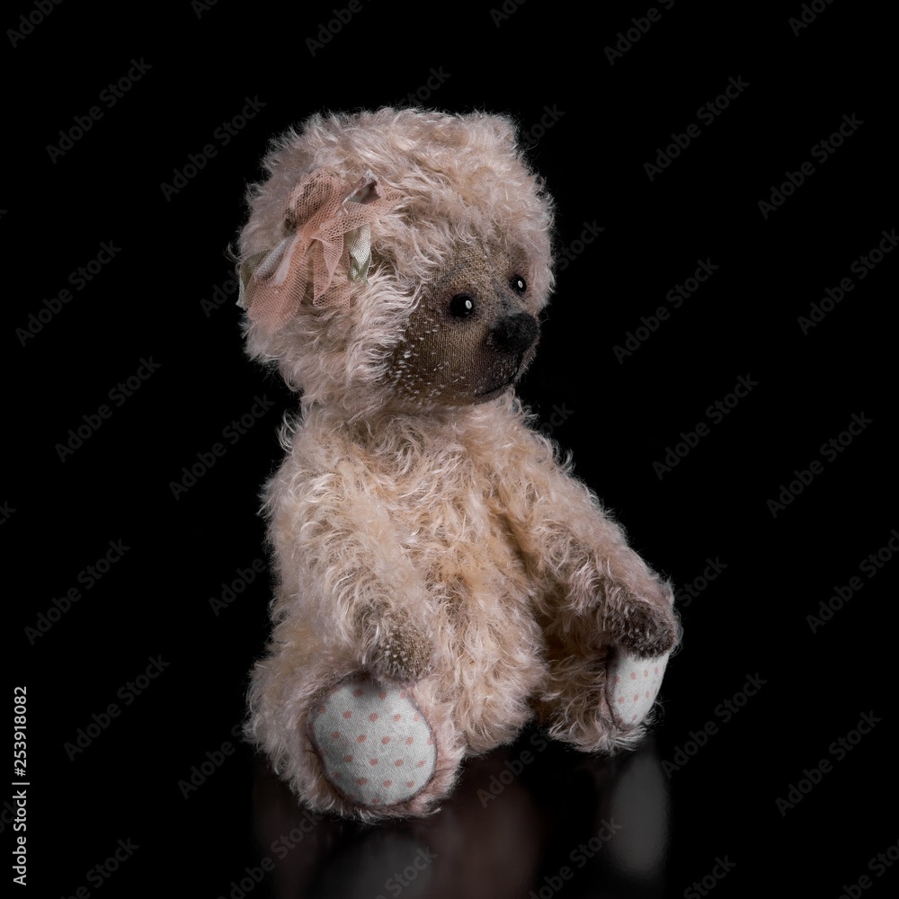 Bear toy on a black background