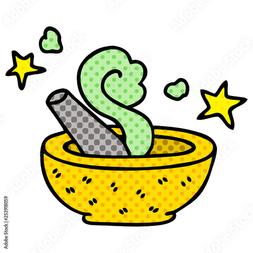 quirky comic book style cartoon magic pestle and mortar