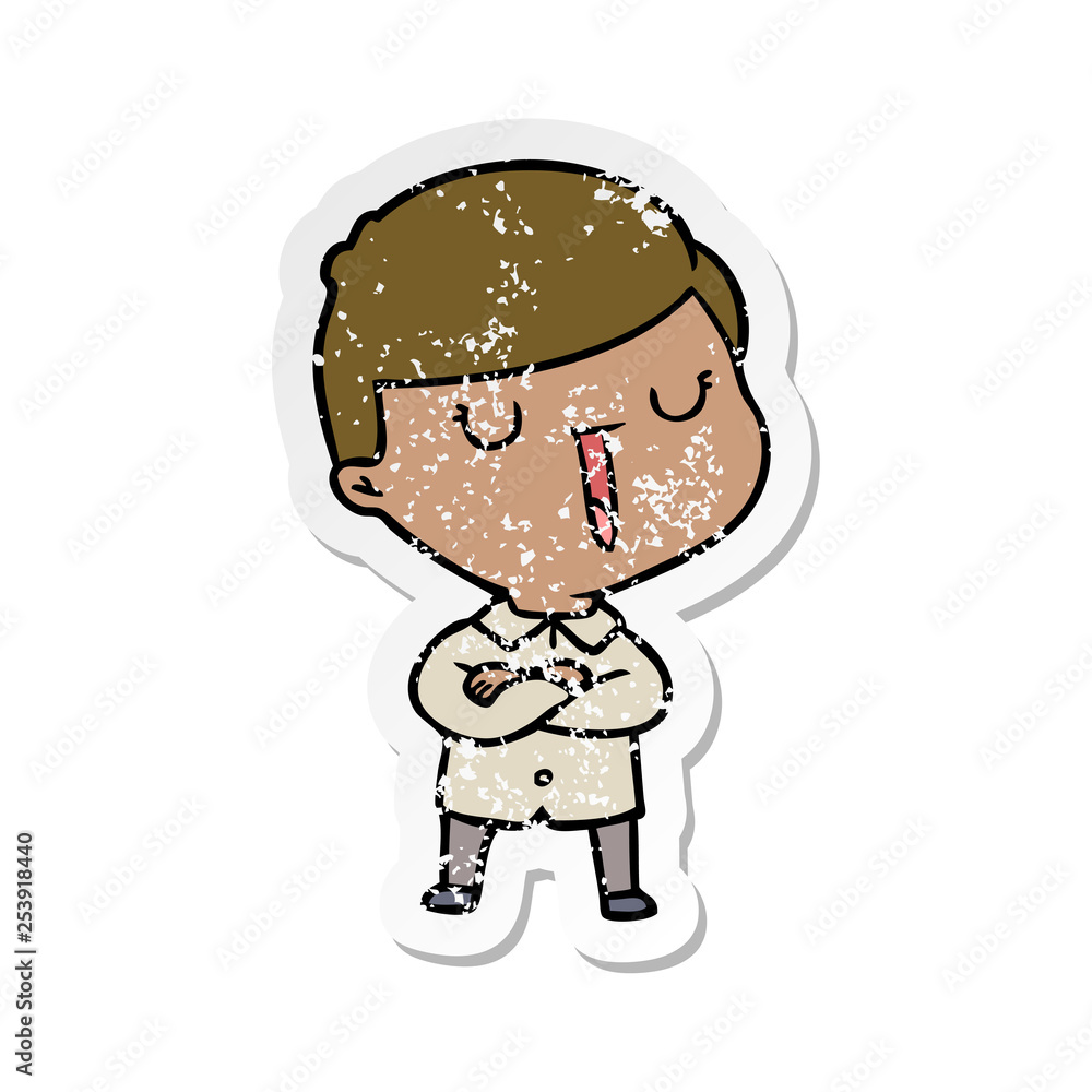distressed sticker of a cartoon happy boy distressed sticker of a cartoon happy boy