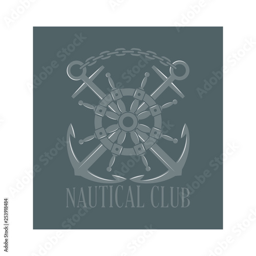 Color illustration of anchor with handwheel and chain with text.
