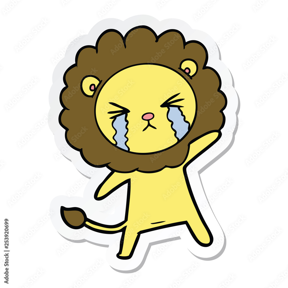 sticker of a cartoon crying lion sticker of a cartoon crying lion