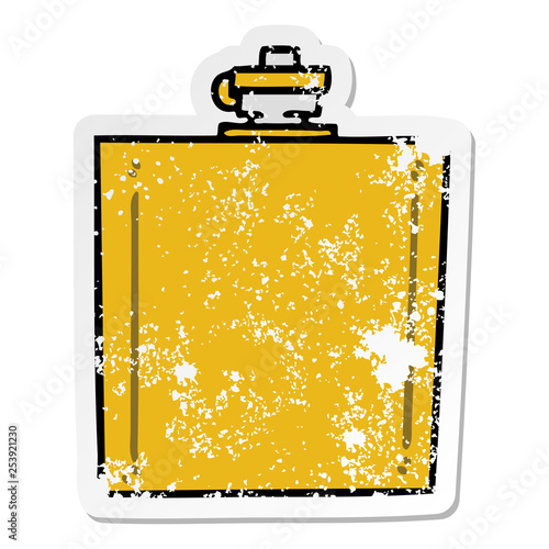 distressed sticker of a quirky hand drawn cartoon hip flask