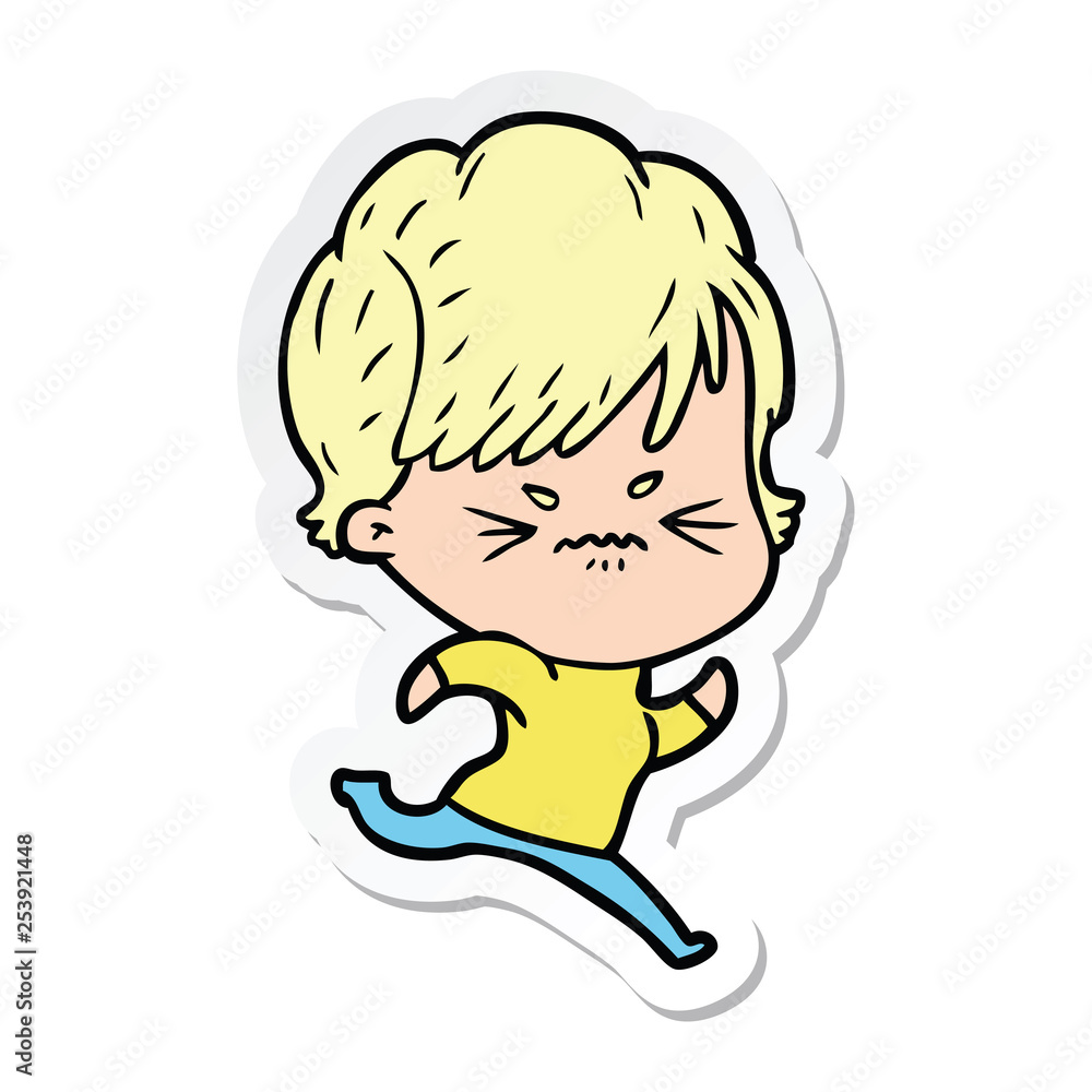 sticker of a cartoon frustrated woman sticker of a cartoon frustrated woman