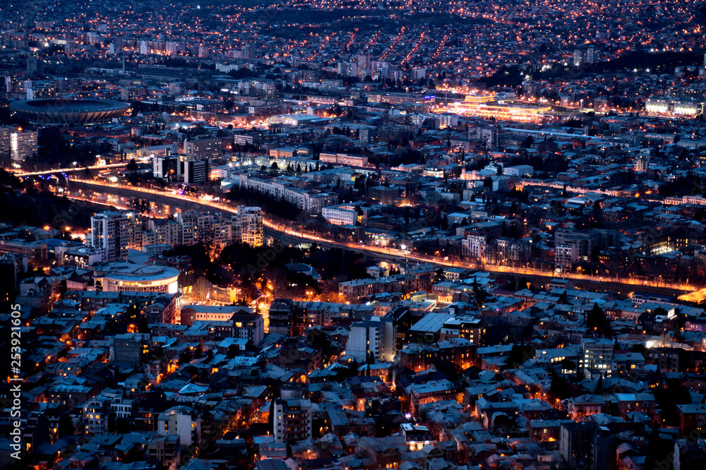 Night city. Night scene. Night cityscape. View of a city at night. 