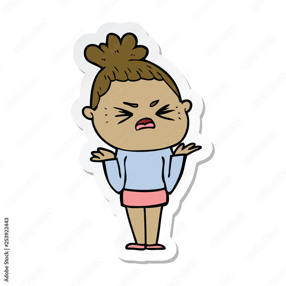 sticker of a cartoon angry woman