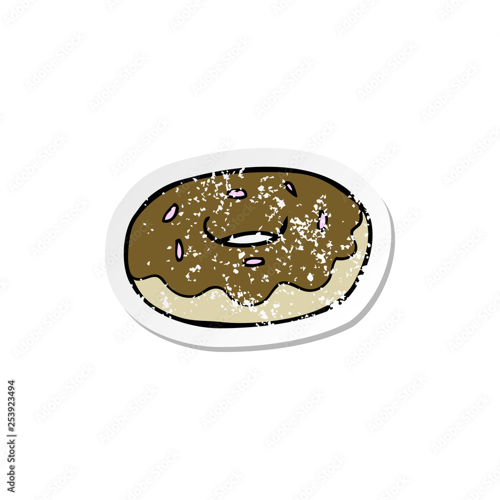 retro distressed sticker of a cartoon donut retro distressed sticker of a cartoon donut