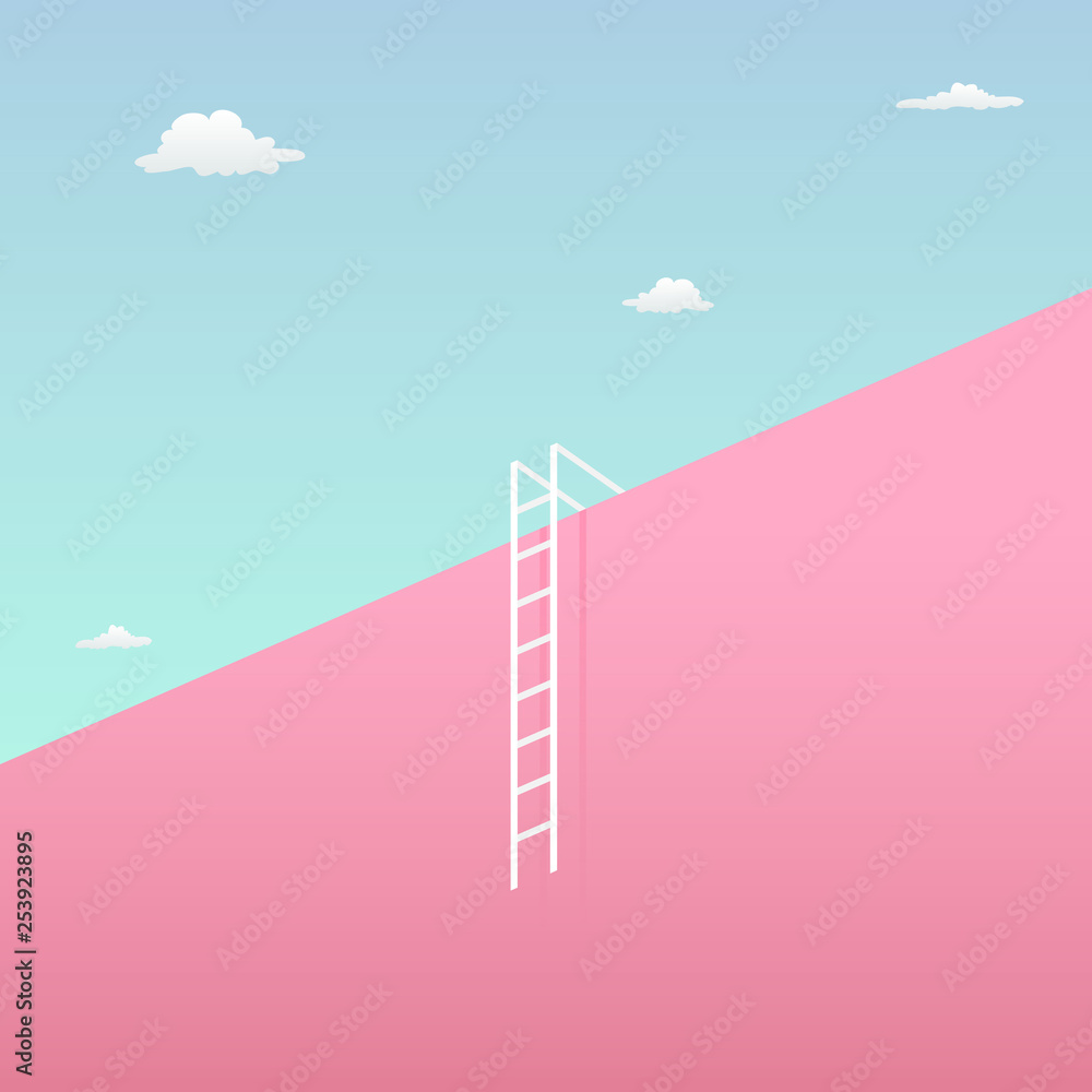 pass the challenge to reach the goal visual concept with minimalist art design. high giant wall towards the sky and short ladder vector illustration.