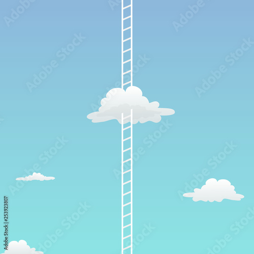 unlimited dreams visual concept design. super tall ladder going through the cloud in the sky vector illustration.