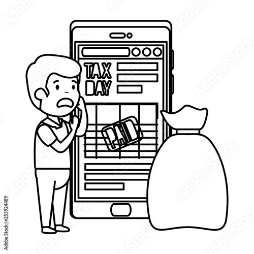 depressed man for money with smartphone