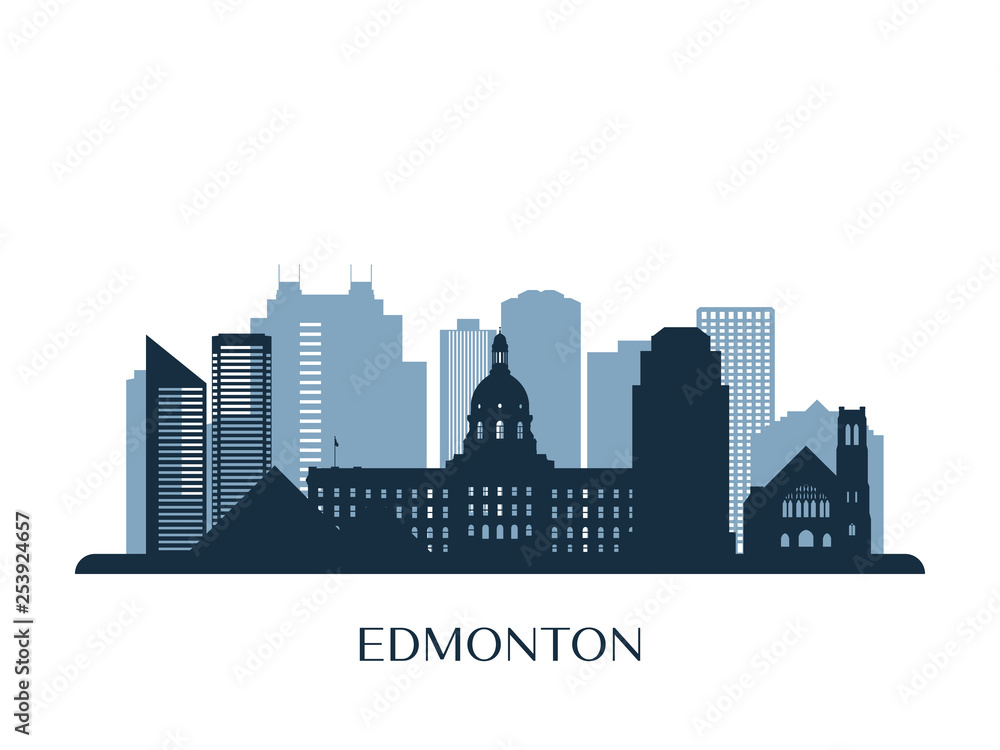 Edmonton skyline, monochrome silhouette. Vector illustration.
