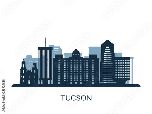 Tucson skyline, monochrome silhouette. Vector illustration.