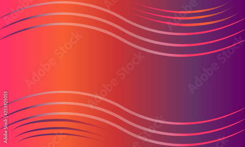 Colorful purple orange background, horizontal curved lines, copy space, template for design. 