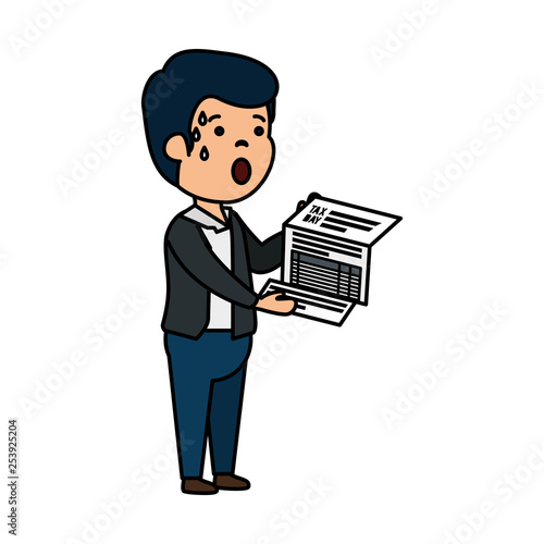 depressed man for money with tax document