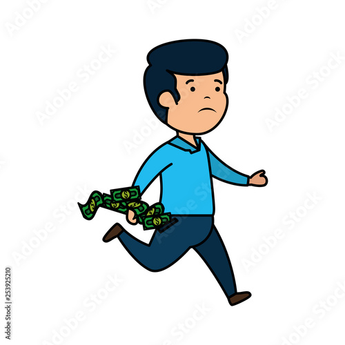 depressed man for money with bills dollars