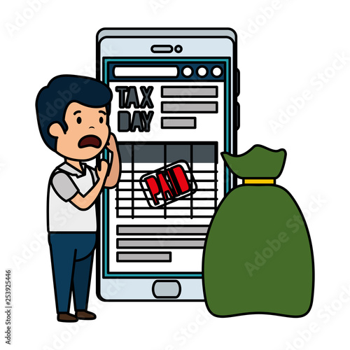 depressed man for money with smartphone
