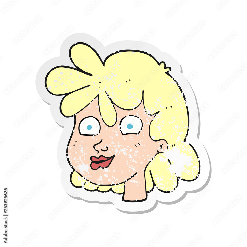 retro distressed sticker of a cartoon female face retro distressed sticker of a cartoon female face