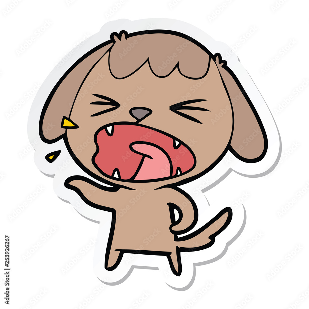 sticker of a cute cartoon dog barking