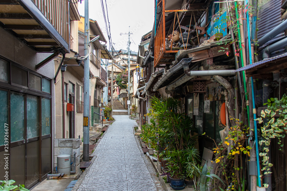 onomichi street in with green plants in Japan onomichi street in with green plants in Japan