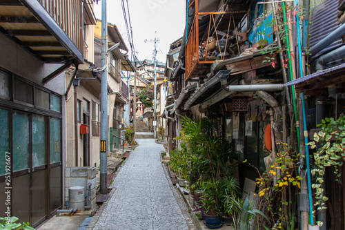 onomichi street in with green plants in Japan