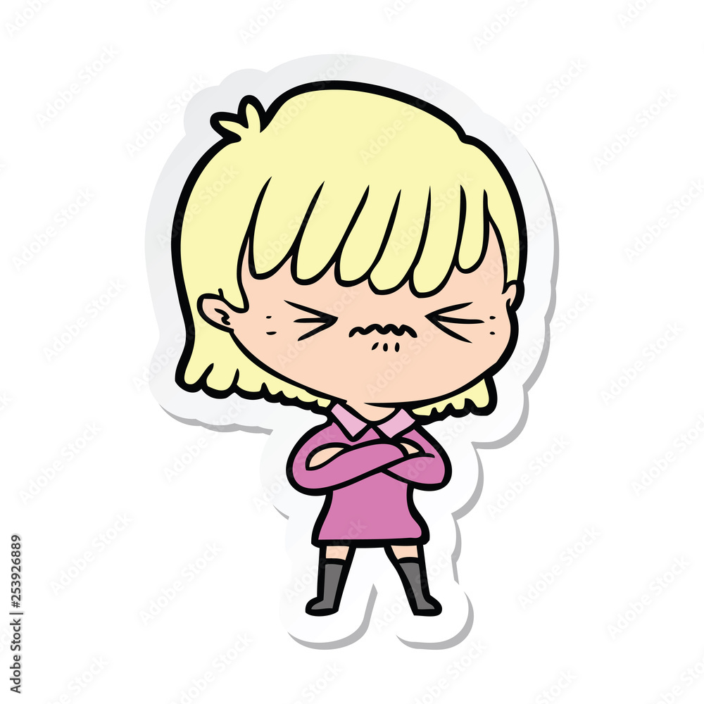 sticker of a annoyed cartoon girl sticker of a annoyed cartoon girl