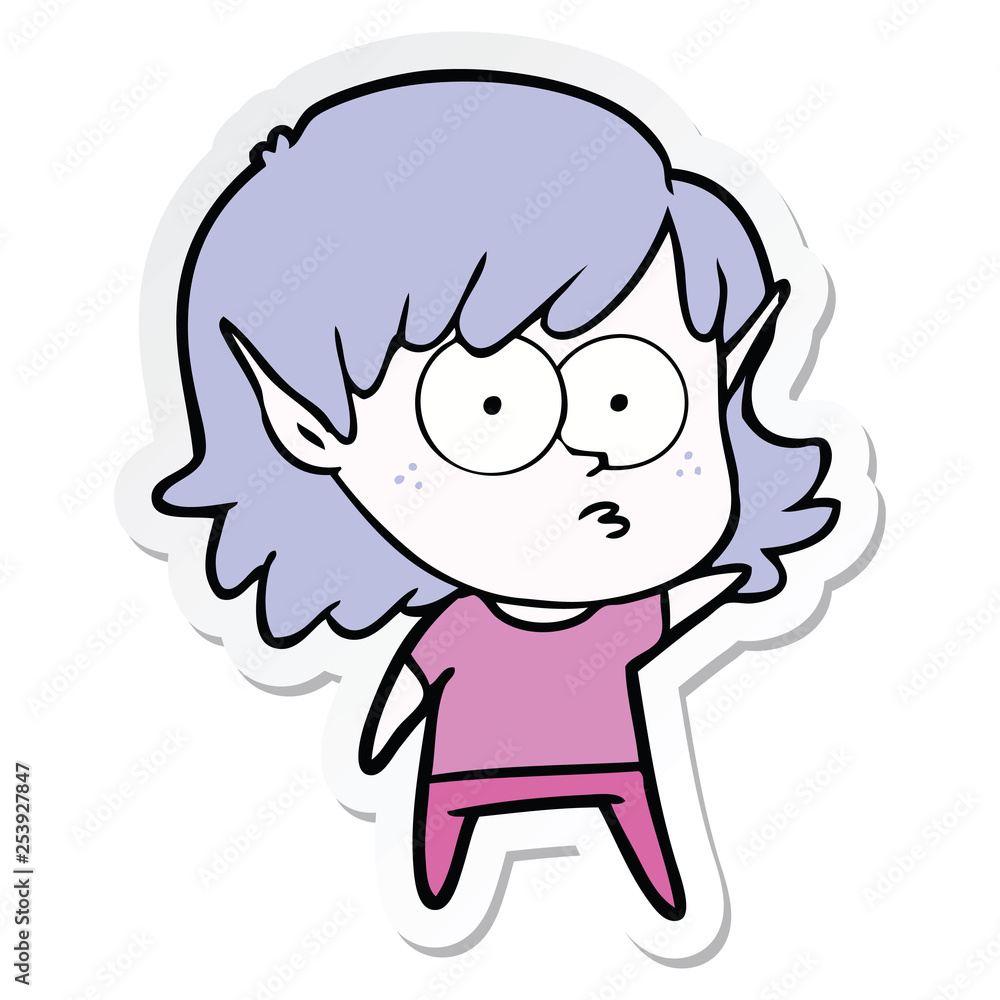 sticker of a cartoon elf girl staring sticker of a cartoon elf girl staring