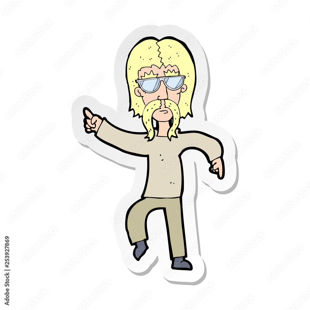 sticker of a cartoon hippie man wearing glasses sticker of a cartoon hippie man wearing glasses