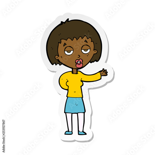 sticker of a cartoon bored woman