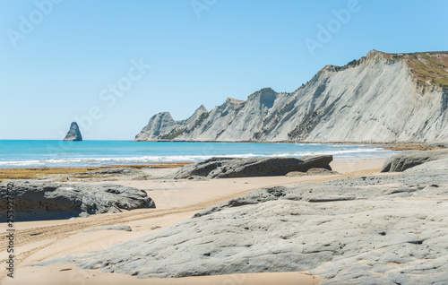 The beautiful landscape of Cape Kidnappers an iconic sandstone rock formation landscape of Hawke's Bay region, New Zealand. photo