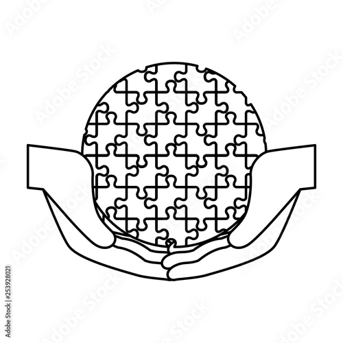 hands protection sphere planet with puzzle attached
