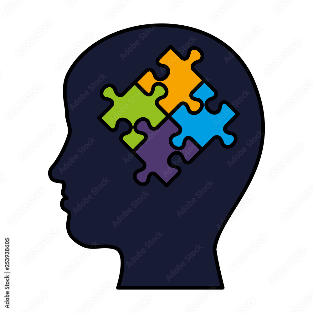 human profile with puzzle attached human profile with puzzle attached