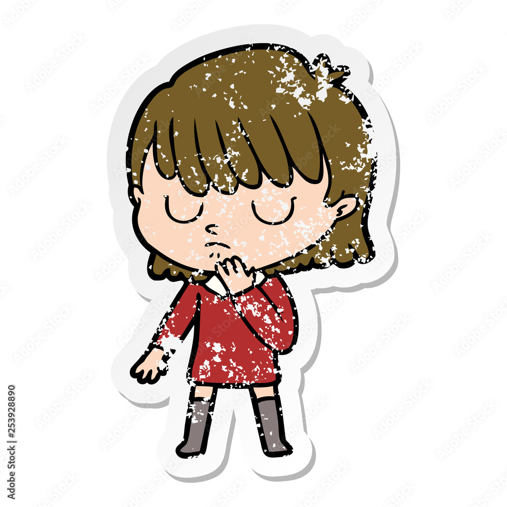 distressed sticker of a cartoon woman distressed sticker of a cartoon woman