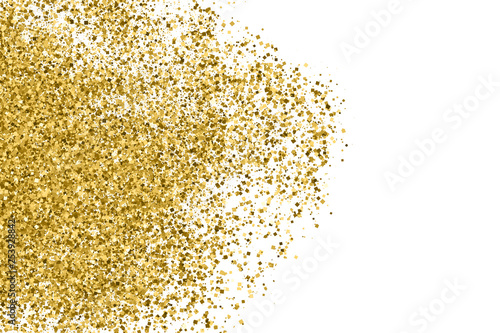 Gold Glitter Texture Isolated On White. Amber Particles Color. Celebratory Background. Golden Explosion Of Confetti. Vector Illustration, Eps 10.