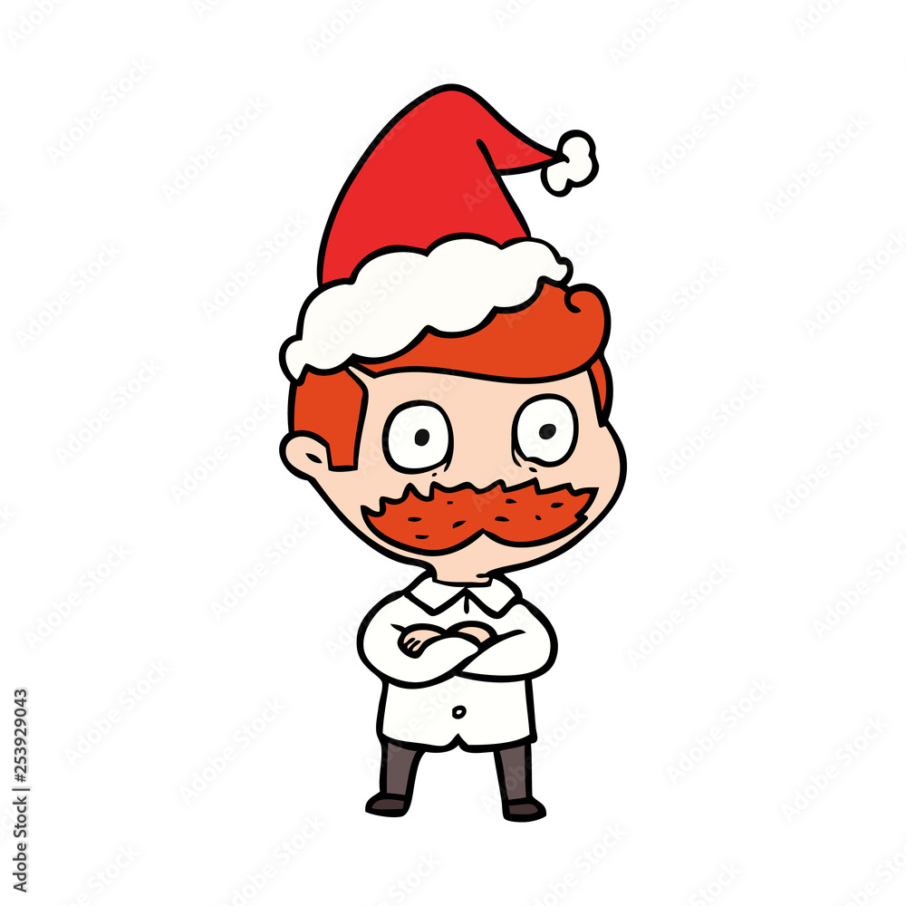 line drawing of a man with mustache shocked wearing santa hat line drawing of a man with mustache shocked wearing santa hat